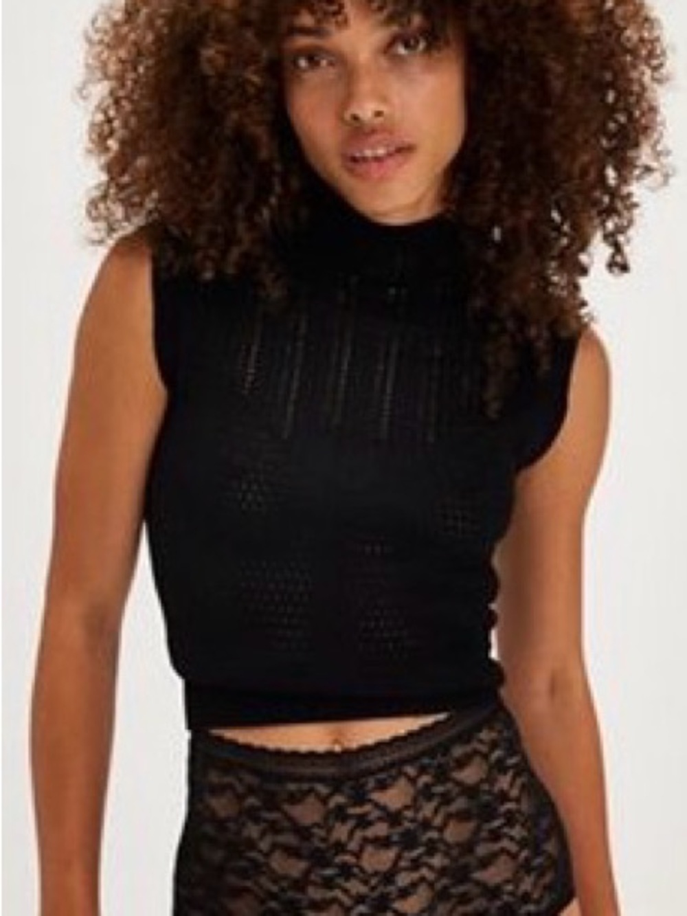 2- Free People XS 1 Black & 1 cream Sleeveless Cable Yoke Mock Neck Sweater